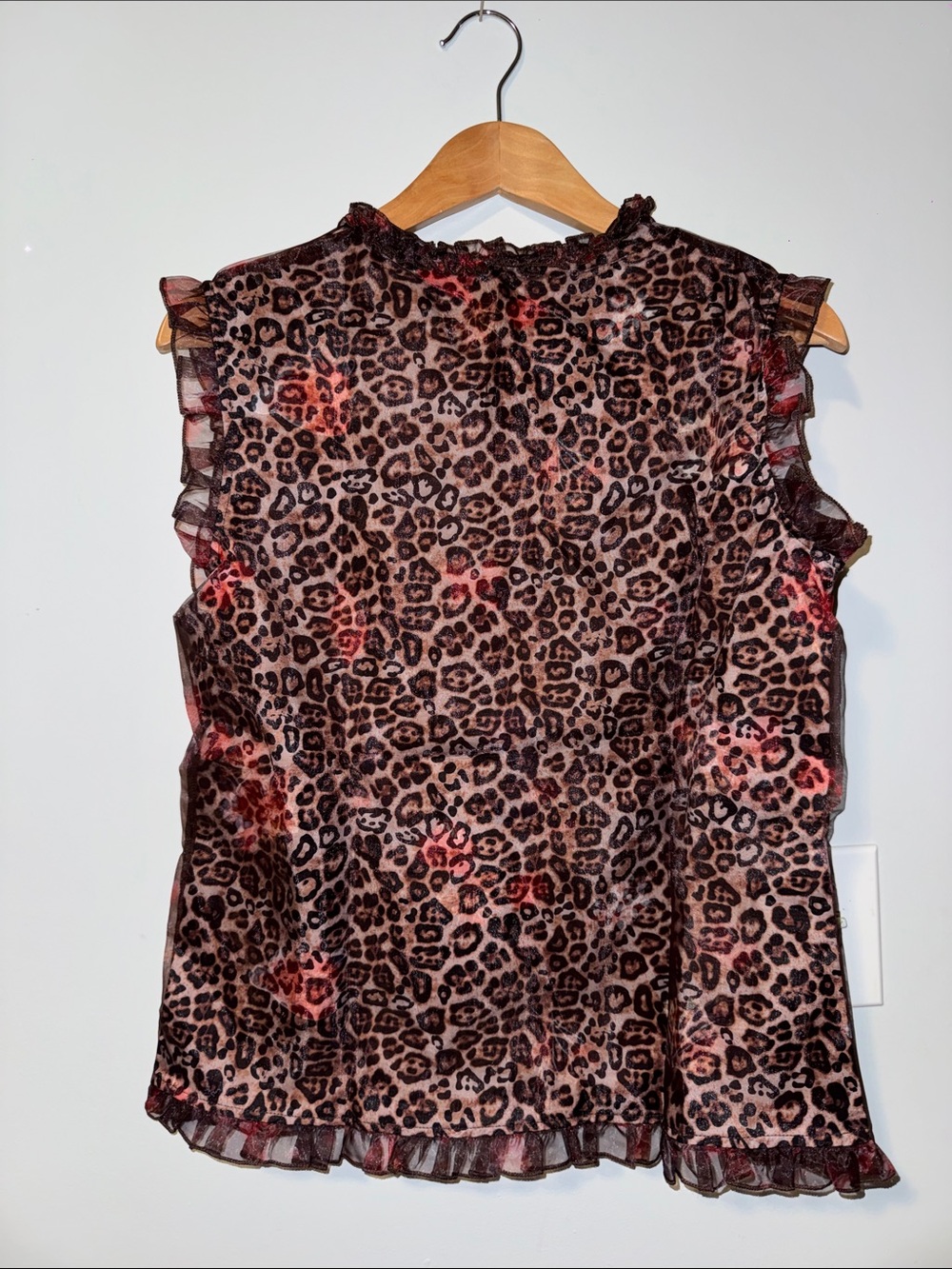 Sleeveless Leopard Print Ruffle Top - Brown - Picture 3 of 3